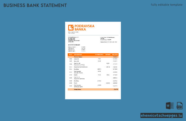 Beispiel eines Kontoauszugs des Firmengirokontos der Croatia Podravska Bank (Word- und PDF-Datei)